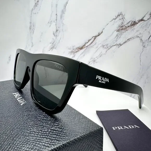 NEW PRADA Sunglasses Black Square Rectangle Gray Lens w/ Box & Case Authentic - Picture 2 of 16